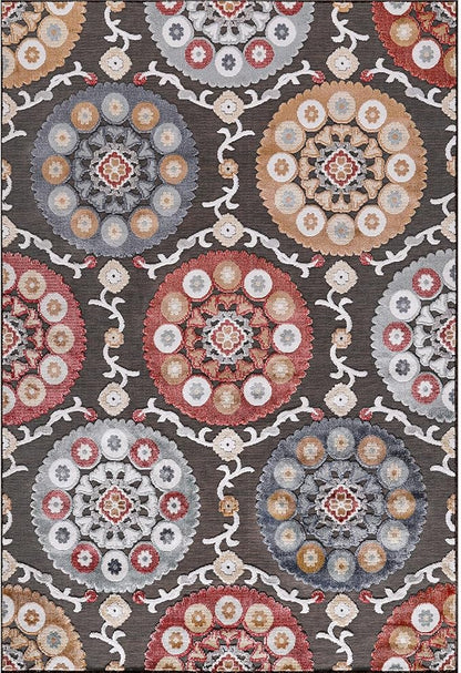 CAMILSON Indoor Outdoor Rug 8x10 Bohemian Medallion Floral Area Rugs for Indoor and Outdoor Patios Easy-Cleaning Non-Shedding Living Room Garden and Kitchen Washable Outside Carpet (8 x 10 / Brown)