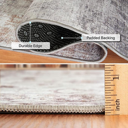 ReaLife Rugs Machine Washable Area Rug - Living Room Bedroom Bathroom Kitchen Entryway Office - Padded Low Pile Stain Resistant Premium - Modern Abstract Contemporary - Quinn - Beige 6' Round