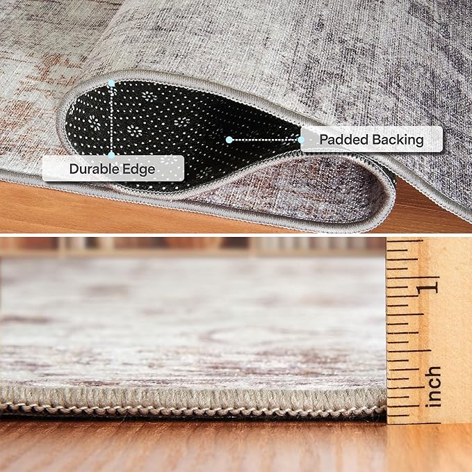 ReaLife Rugs Machine Washable Area Rug - Living Room Bedroom Bathroom Kitchen Entryway Office - Padded Low Pile Stain Resistant Premium - Modern Abstract Contemporary - Quinn - Beige 4' Round