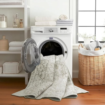 ReaLife Rugs Machine Washable Area Rug - Living Room Bedroom Bathroom Kitchen Entryway Office - Padded Low Pile Stain Resistant Premium - Boho Farmhouse Vintage - Lyle - Beige Ivory 7'6" x 9'6"