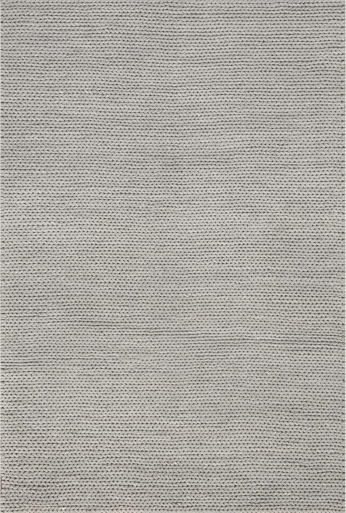 nuLOOM 4 Square Penelope Wool Braided Handmade Area Rug, Light Grey, Solid Rustic Farmhouse Style, For Bedroom, Living Room, Hallway, Entryway