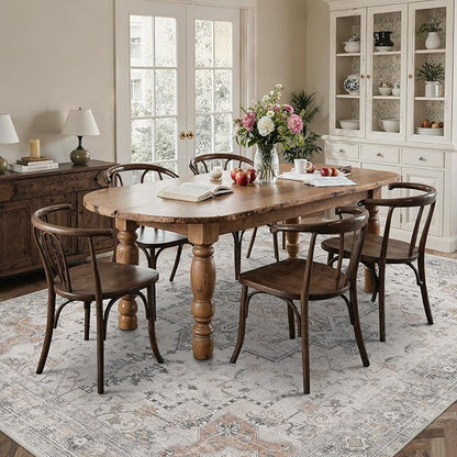 9x12 Area Rugs for Living Room, Non Slip Machine Washable Vintage Rugs, Low Pile Lightweight Print Large Rug for Bedroom, Dining Room, Home Office, Light Taupe Brown