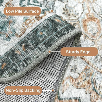 GENIMO 2x4 Runner Rugs for Hallway, Machine Washable Non Slip Vintage Rugs, Low Pile Lightweight Soft Print Rug for enrtyway, Corridor, Home Office, Kitchen, Cyan
