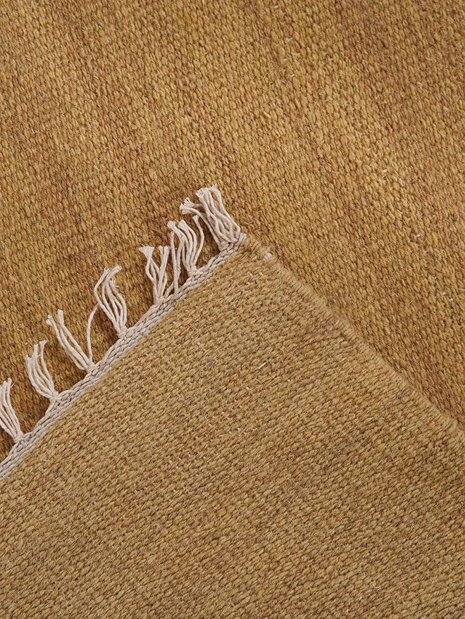 Rugsotic Carpets Hand Woven Flat Weave Kilim Wool 8'x10' Area Rug Solid Gold D00111