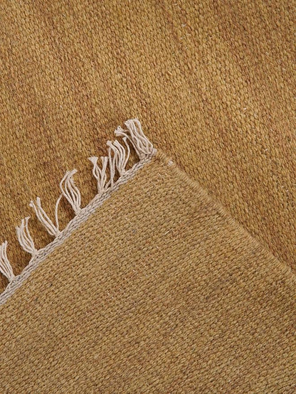 Rugsotic Carpets Hand Woven Flat Weave Kilim Wool ECO-Friendly Area Rugs - 10'x13', Rectangle Shape, Gold Color, Solid Plain Design, Low Pile Handmade Rugs for Living Room, Bed Room (D00111)