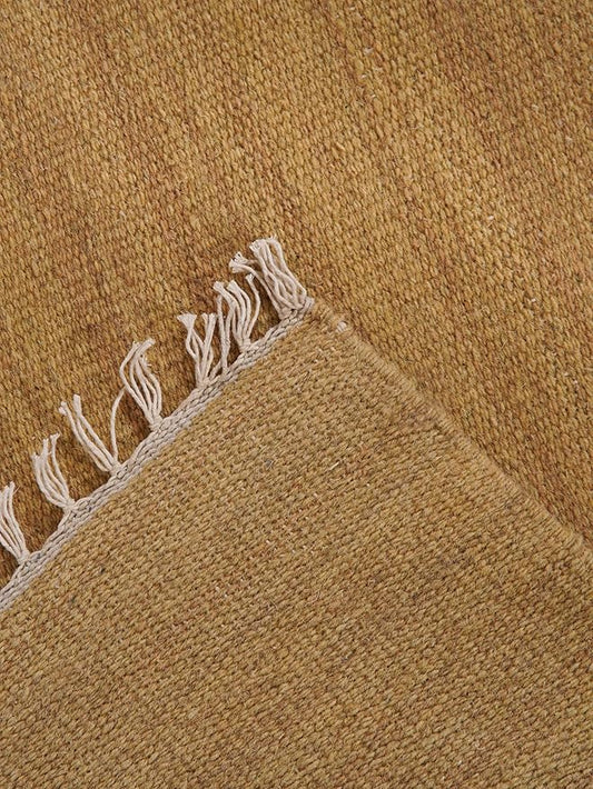Rugsotic Carpets Hand Woven Flat Weave Kilim Wool ECO-Friendly Area Rugs - 10'x13', Rectangle Shape, Gold Color, Solid Plain Design, Low Pile Handmade Rugs for Living Room, Bed Room (D00111)