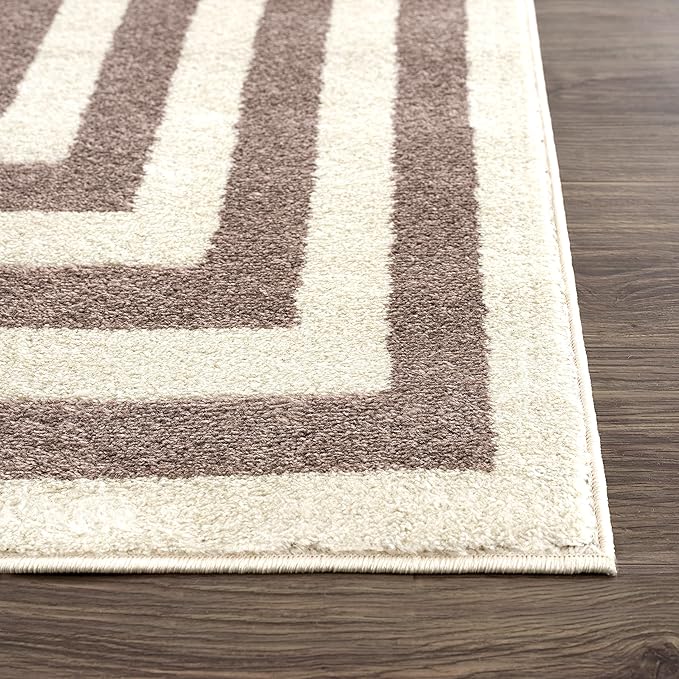 Abani Contemporary Beige & Ivory 5'3" x 7'6"(5'x8') Area Rug, Contrasting Geometric Modern Stripe Symmetrical Living Room Carpet Rugs