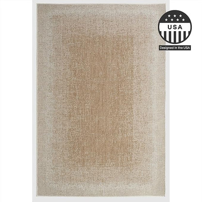 FH Home Outdoor Area Rug - Waterproof Easy to Clean Stain Resistant - Patio Indoor Outdoor Porch Deck Balcony Entryway - Ombre Modern - Dhruva - Beige - 7ft 8in x 9ft 8in