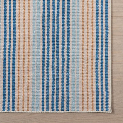 Dash & Albert Tyne Blue Machine Washable Rug, 8.5 X 11.5 Feet, Blue/Tan Stripe Pattern