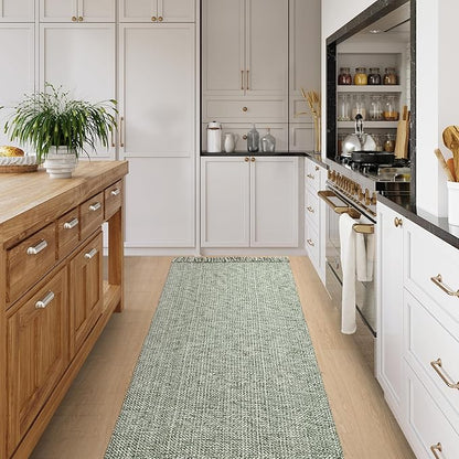 Collive Long Hallway Rug 2.6' x 10' - Washable Indoor Olive Green Cream Braided Woven Kitchen Rugs Low-Profile Door Floor Carpet for Bedroom Doorway