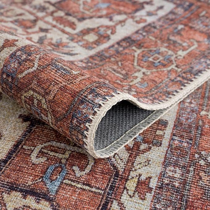 Bloom Rugs Washable 8' x 10' Rug - Red/Orange/Beige Traditional Area Rug for Living Room, Bedroom, Dining Room, and Kitchen - Exact Size: 8' x 10'