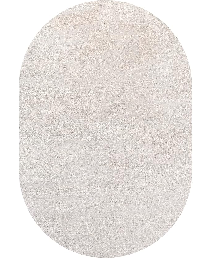 JONATHAN Y Haze Solid Low-Pile Ivory 4x6 Oval Indoor Area Rug, Coastal,Bohemian,Minimalist,Classic, Easy-Cleaning for Living Room,Bedroom,Kitchen,Pet Friendly,Non-Shedding (SEU100D-4OV)
