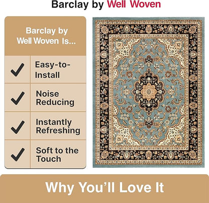 Well Woven Barclay Collection Medallion Kashan Light Blue 8x10 Area Rug - for Living Room, Bedroom, and Dining Room