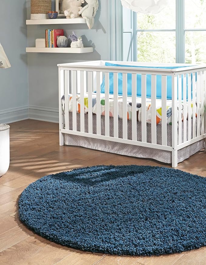 Unique Loom Solid Shag Collection Area Rug (5' 1" Round, Sapphire Blue/ Navy Blue)
