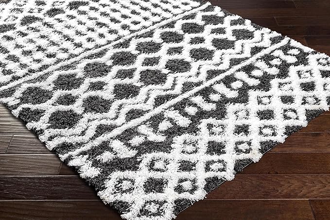 Livabliss Hapsburg Moroccan Shag Runner Area Rug, 2'7" x 7'3" , Black/White