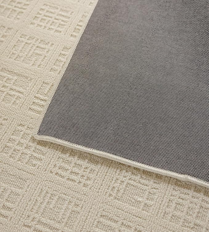 jxgzyy Beige Area Rug, 0.36'' Thick Low Pile Textured Rug, Modern Aesthetic Solid Carpet for High Traffic Area, Stain-Resistant Kitchen Rug with Non-Slip Backing, 5x7