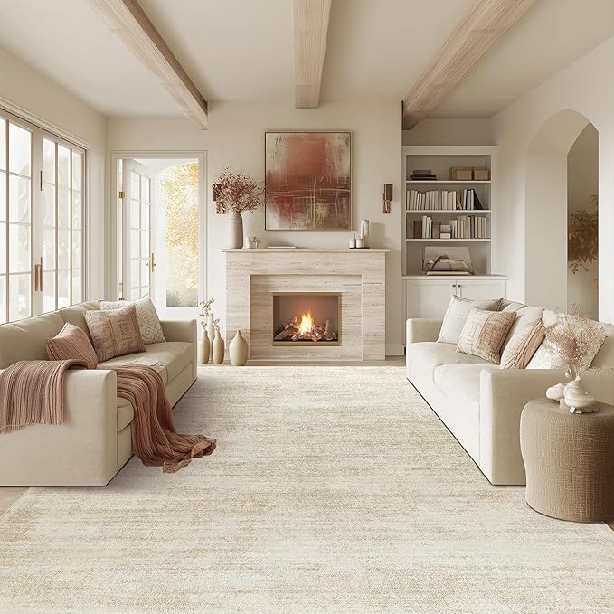 6x9 Area Rugs for Living Room, Washable Tan Beige Neutral Abstract Boho Modern Farmhouse Rug for Dining Room Under Table Bedroom Tan Coffee Brown with Beige