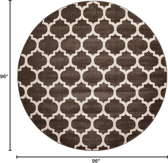 Rugs.com Lattice Collection Rug – 8 Ft Round Chocolate Brown Medium Rug Perfect for Kitchens, Dining Rooms