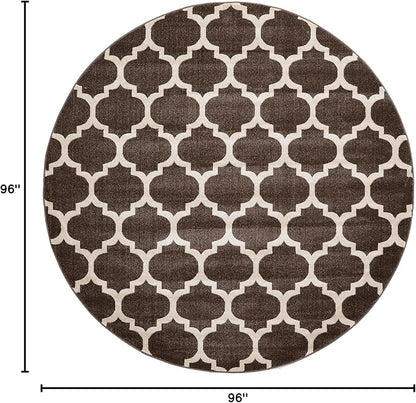 Rugs.com Lattice Collection Rug – 8 Ft Round Chocolate Brown Medium Rug Perfect for Kitchens, Dining Rooms