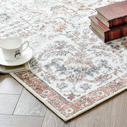 jinchan Kalen Runner Rug 3x7 Washable Hallway Rug Vintage Indoor Thin Retro Floor Cover Distressed Floral Country Lightweight Non Slip Carpet for Entryway Bathroom Bedroom Living Room Stairway Red