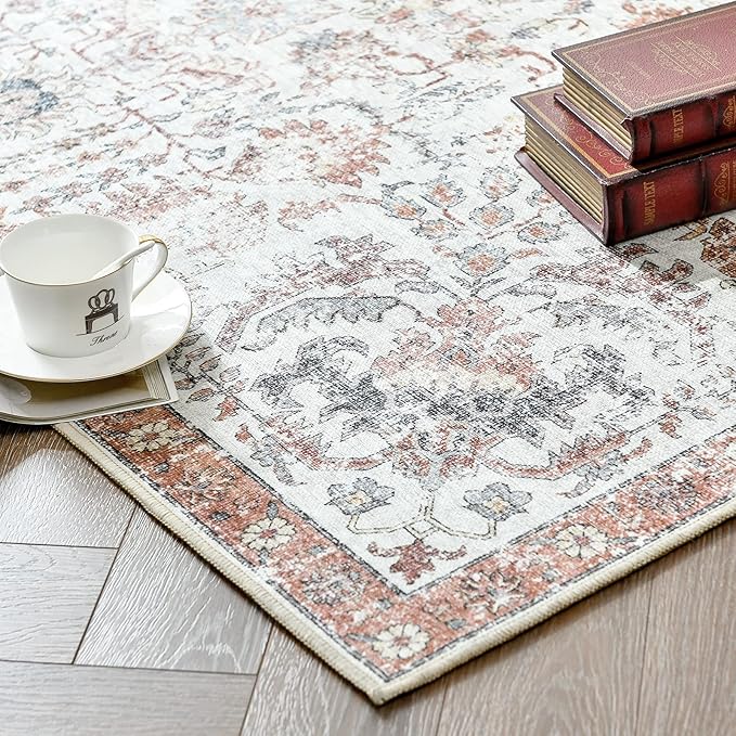 jinchan Kalen Runner Rug 2x8 Washable Hallway Rug Vintage Indoor Thin Retro Floor Cover Distressed Floral Country Lightweight Non Slip Carpet for Entryway Bathroom Bedroom Living Room Stairway Red