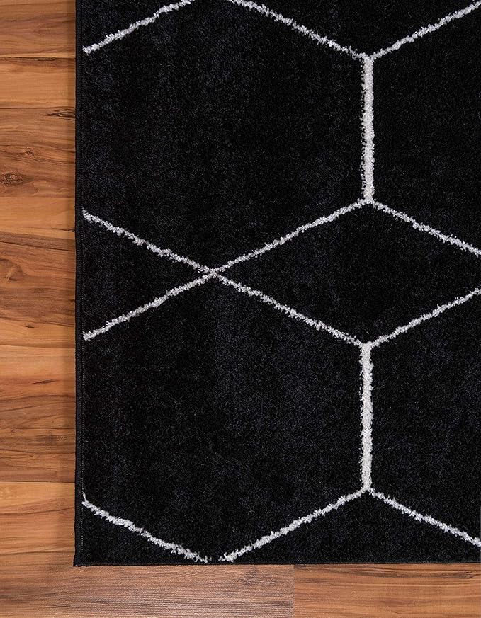 Unique Loom Trellis Frieze Collection Area Rug - Geometric (5' 1" x 8', Black/ Ivory)