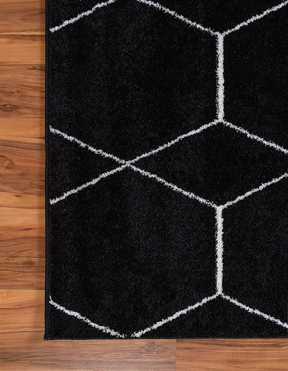 Unique Loom Trellis Frieze Collection Area Rug - Geometric (2' x 8' 8" Runner, Black/ Ivory)