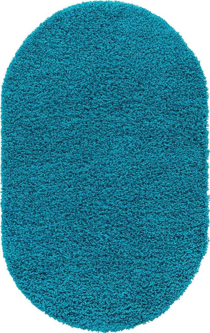 Unique Loom Solid Shag Collection Area Rug (3' 3" x 5' 3" Oval, Turquoise)
