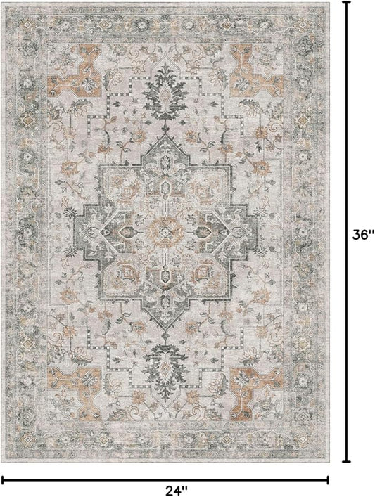 GENIMO Area Rug 2x3 Doormat, Machine Washable Low Pile Rugs, Small Retro Chenille Entryway Mat for Entrance, Hallway, Kitchen and Corridor, Light Taupe Brown