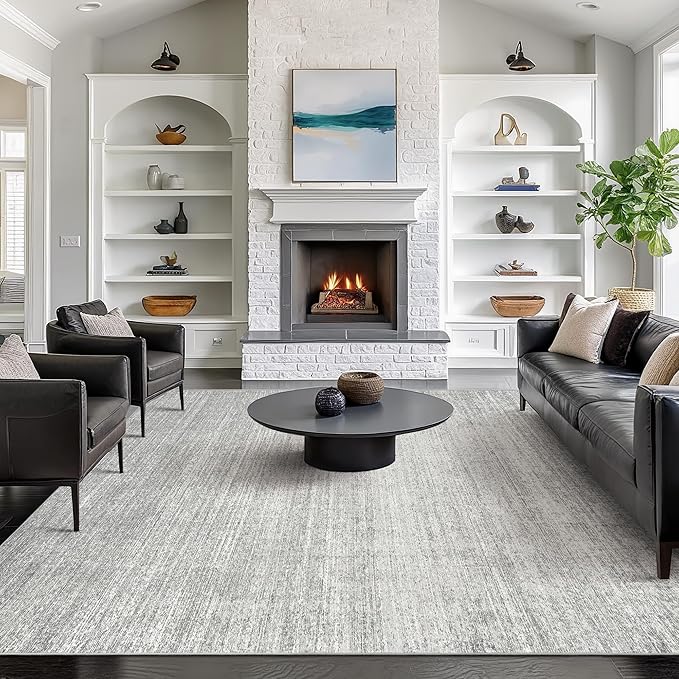 Valenrug Washable Rugs - Stain Resistant Area Rugs 9x12 Living Room, Non Slip Backing Printed Rugs for Bedroom, Folable Machine Washable Area Rug (Grey, 9'x12')