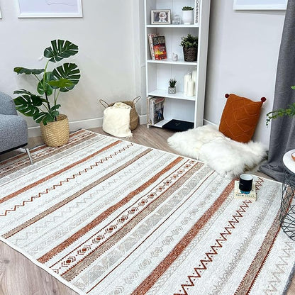 Alfa Rich 4x6 Beige Terracotta Washable Area Rugs for Living Room Bedroom Kitchen Cotton Decor Rug