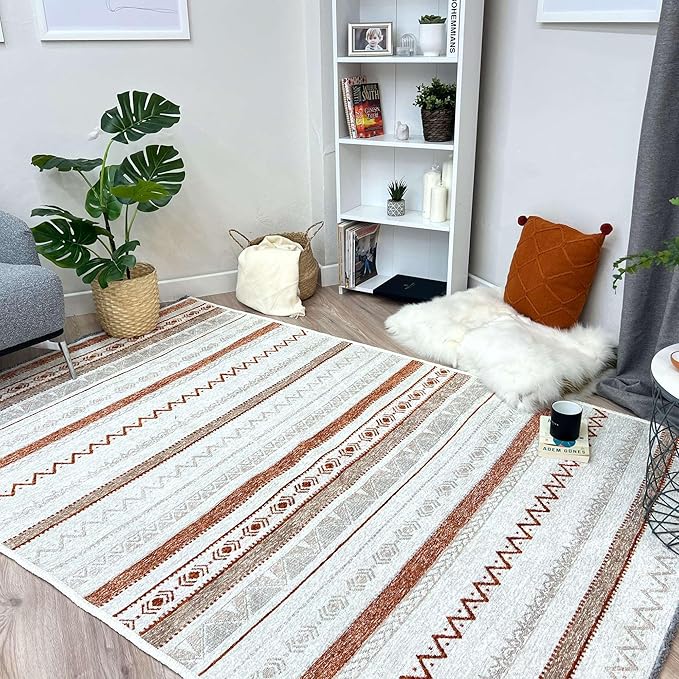 Alfa Rich 5x8 Beige Terracotta Washable Area Rugs for Living Room Bedroom Kitchen Cotton Decor Rug