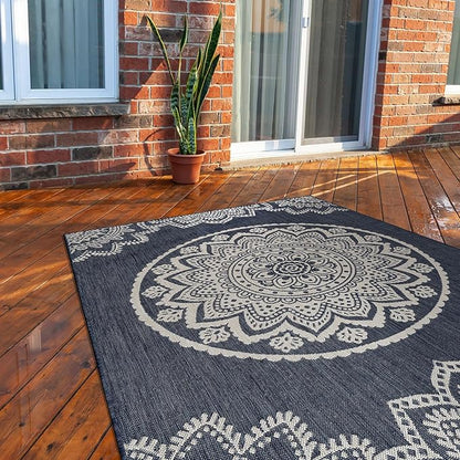 CAMILSON Outdoor Rug 6x9 Modern Area Rugs for Indoor and Outdoor Patios and Porches - Waterproof, Washable, Non-Shedding, Easy-to-Clean Outside Carpet (6 x 9, Medallion - Blue/White)