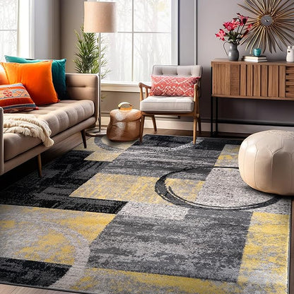 Rugshop Contemporary Circle Design Area Rug, Fade-Resistant Carpet for Bedroom, Dining Room, or Home Office, Yellow, 6'6" x 9'