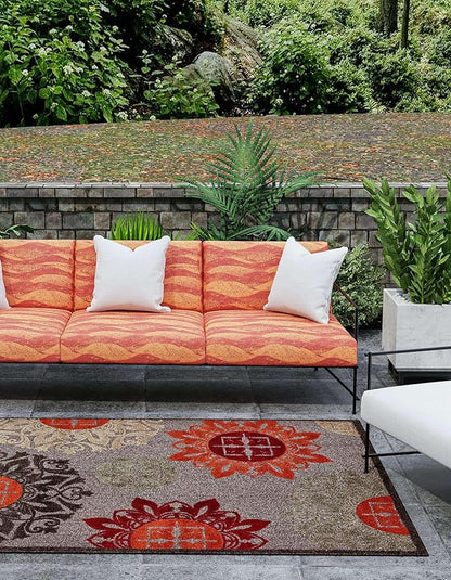 Unique Loom Outdoor Modern Collection Area Rug - Chicago (2' x 3' 1" Rectangle Brown/Orange)