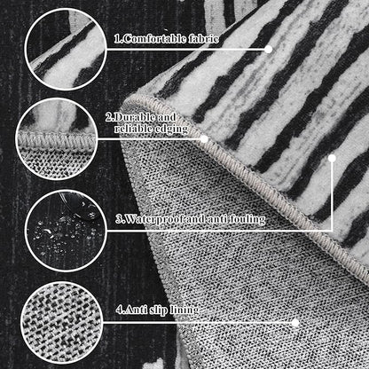 HelloTree Area Rug for Living Room Washable Geometric Moroccan Rug Stripe Farmhouse Bohemian Minimalistic Non Slip Non Shedding Ultra Thin Soft Rug for Bedroom Office DiningRoom Nursery-Black 5'x7'