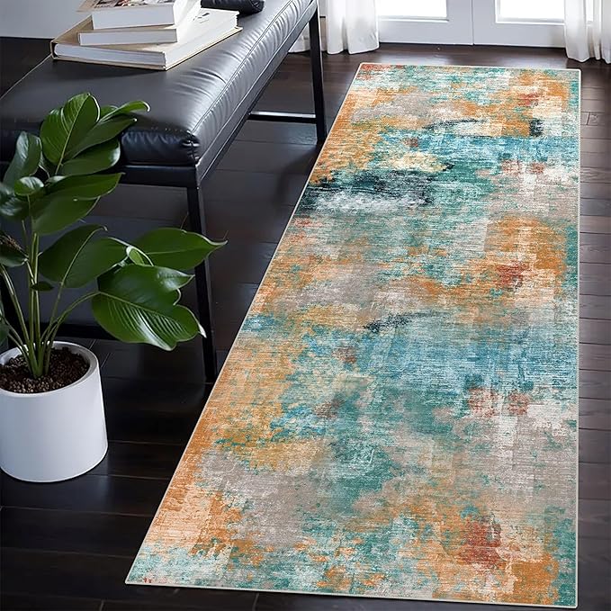 vivorug Runner Rug 2'x8' Machine Washable Non-Slip Runners for Hallways Kitchen Entryway Laundry Room Modern Abstract Carpet Hallway Runner, Rosy Clouds