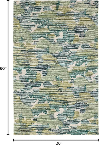 Dash and Albert x Kit Kemp Ladycross Wool Area Rug - 3' x 5' Green Graphic Hand Hooked Accent Rug - Durable, High Traffic Areas Living Room, Hallway, Stairs