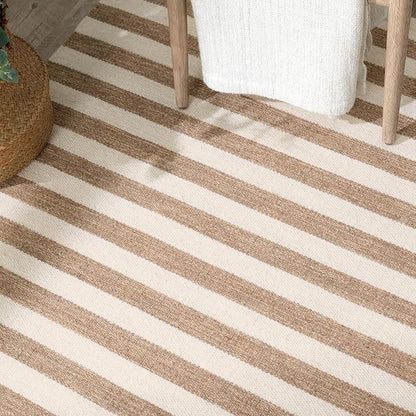 Home Conservatory Ladder Stripe Natural/Ivory Handwoven Wool 8 X 10 Feet, Ivory/Multicolored Stripe Pattern