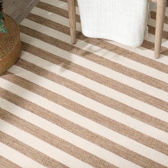 Home Conservatory Ladder Stripe Natural/Ivory Handwoven Wool 4 X 6 Feet, Ivory/Multicolored Stripe Pattern