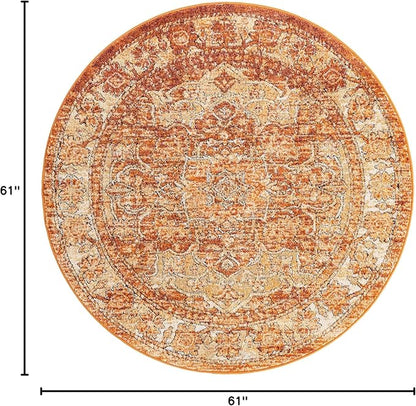 Unique Loom Isabella Collection Area Rug - Adjani (5' 1" Round, Rust Red/ Black)