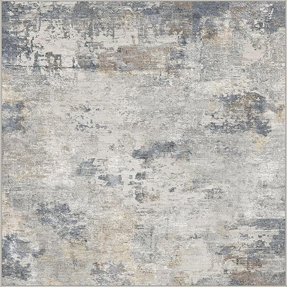 Square Area Rugs : Washable 5x5 Neutral Modern Abstract Carpet for Living Room Bedroom - Soft Floor Mat with Non Slip Backing for Kitchen Nursery Dorms Farmhouse Home Decor - Blue Grey