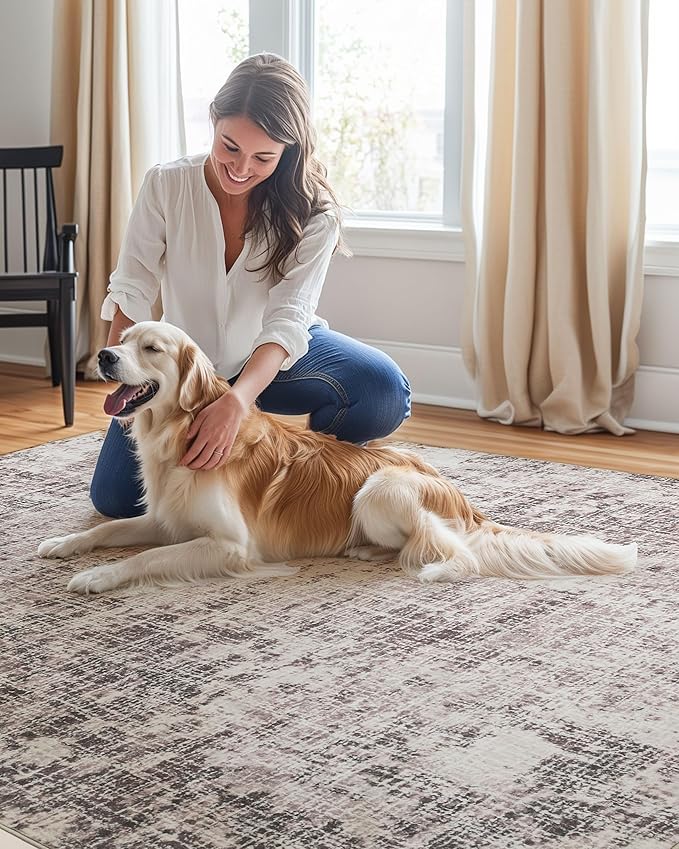 ILANGO 8x10 Modern Area Rug for Living Room Ultra Soft Machine Washable Lightweight Kid & Pet Friendly Stain Resistant Non-Shedding Large Carpet for Bedroom Dining Room Home Office Mat