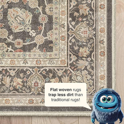 Well Woven Asha Rome Charcoal Brown 6' x 9' Area Rug - Oriental Floral Pattern, Easy Clean, Floor-Friendly Backing - for Living Room, Bedroom, and Dining Room