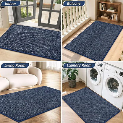 BEQHAUSE Dirt Trapper Door Mat 32" x 48", Non-Slip Washable Doormats Entrance Mat, Dirt Resistant and Absorbent Welcome Mat, Low Profile Floor Mats for Front Back Door and Entryway, Blue