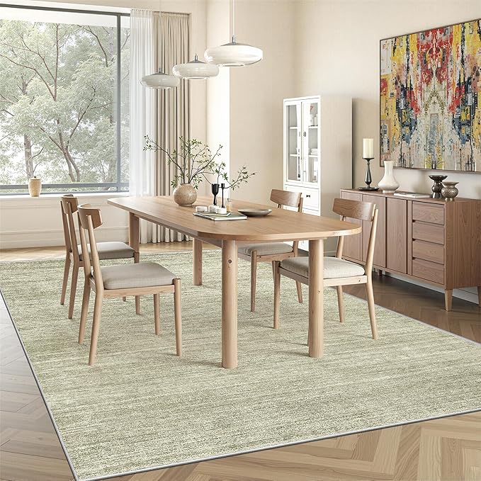 Art&Tuft Washable Rugs 5x7, Low Pile Area Rugs for Living Room - Non Slip and Stain Resistant Soft Thin 5x7 Rug for Bedroom, Dining Room, Kitchen, Office, Green