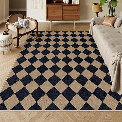 Lahome Checkered Easy Jute Patio Rug, 6x9 Washable Indoor Outdoor Rug, Farmhouse Neutral Non Slip Non Shedding Low Pile Floor Carpet for Deck Living Dining Room Office Mudroom