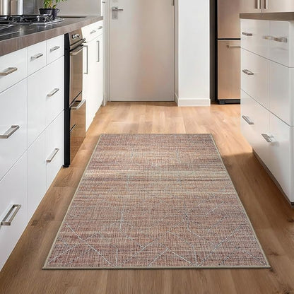 GLN Rugs Contemporary Collection - Machine Washable Area Rug, Contemporary Washable, Non Slip, Low Pile Chenille Rug, Living Room, Bedroom, Kitchen Rug (2'6" x 7' Terra/Brown)