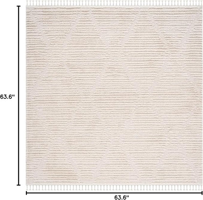 SAFAVIEH Marrakech Collection Area Rug - 5'3" Square, Beige, Moroccan Boho Tribal Tassel Design, Non-Shedding & Easy Care, Ideal for High Traffic Areas in Living Room, Bedroom (MRK517C)