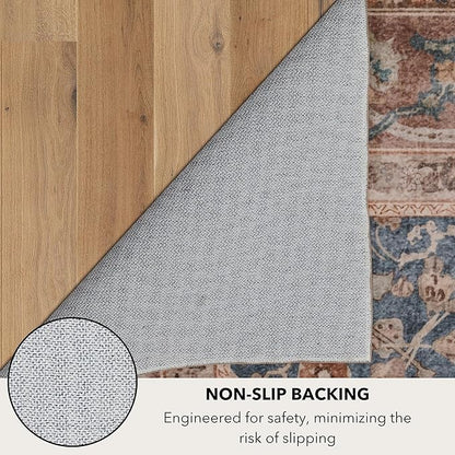 Kuden 5x7 Area Rug, Machine Washable Area Rug with Non-Slip Backing, Vintage Style, Soft, Easy Clean, Low Pile Rug for Living Room, Bedroom, Dining Room